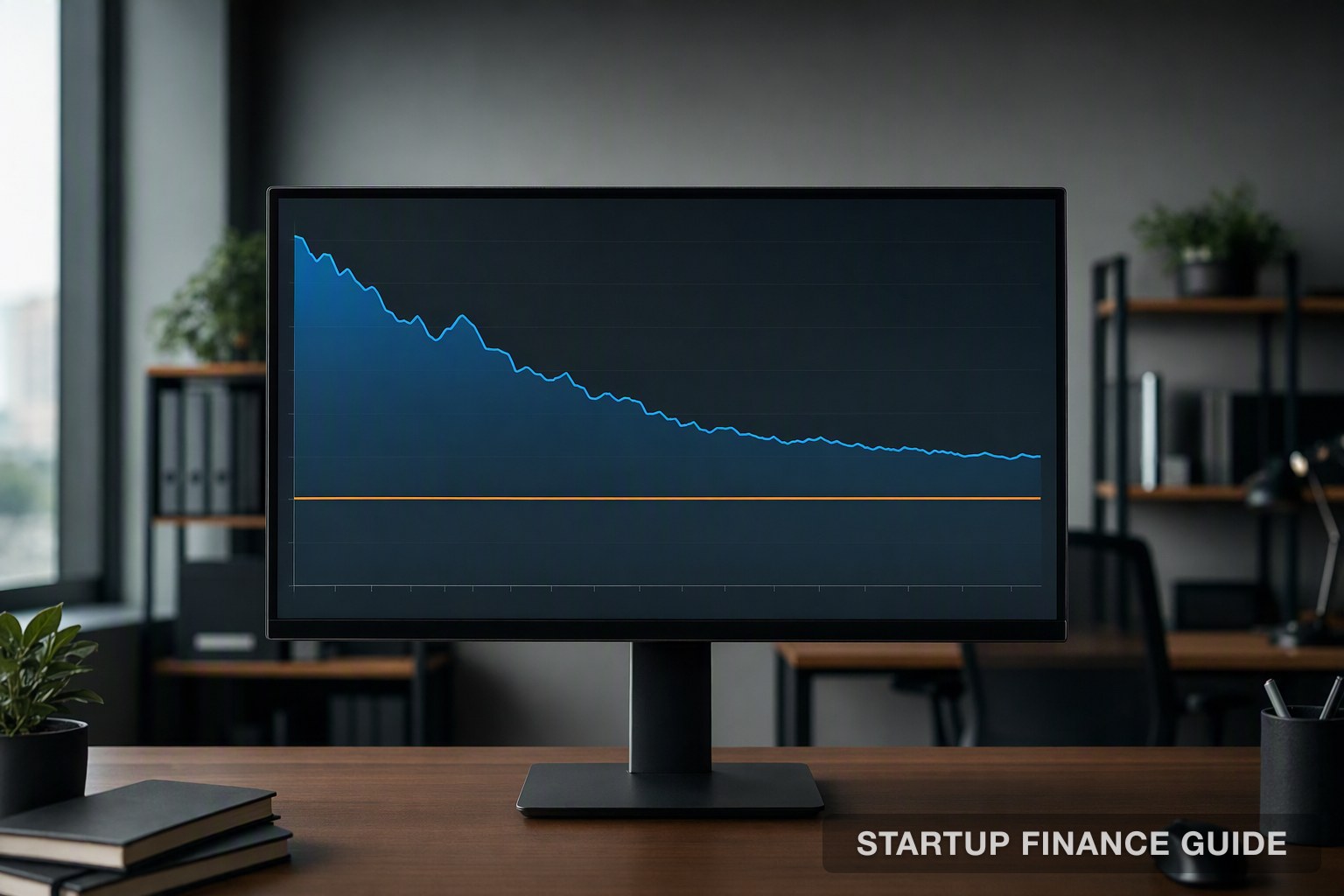 A monitor showing a declining usage curve on a revenue dashboard