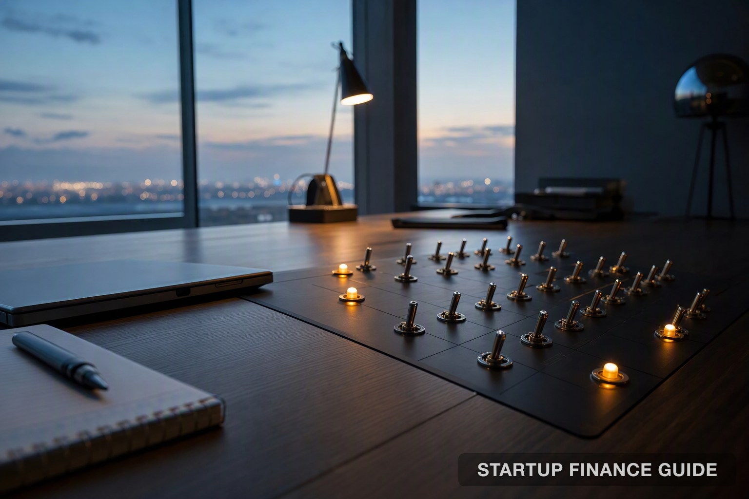 A panel of toggle switches on an office desk with most switched off and a few lit, representing paid-for software features that go unused